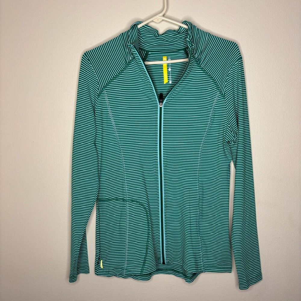 lole womens green stripped zip up jacket size large